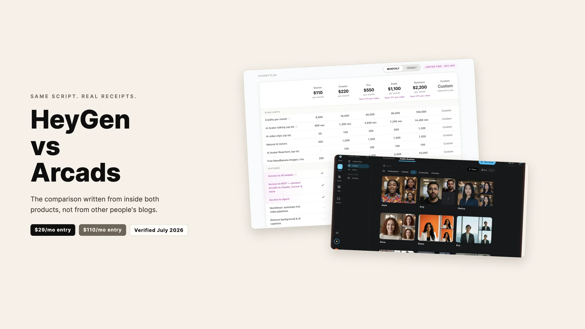 HeyGen vs Arcads — cover (real product screenshots)