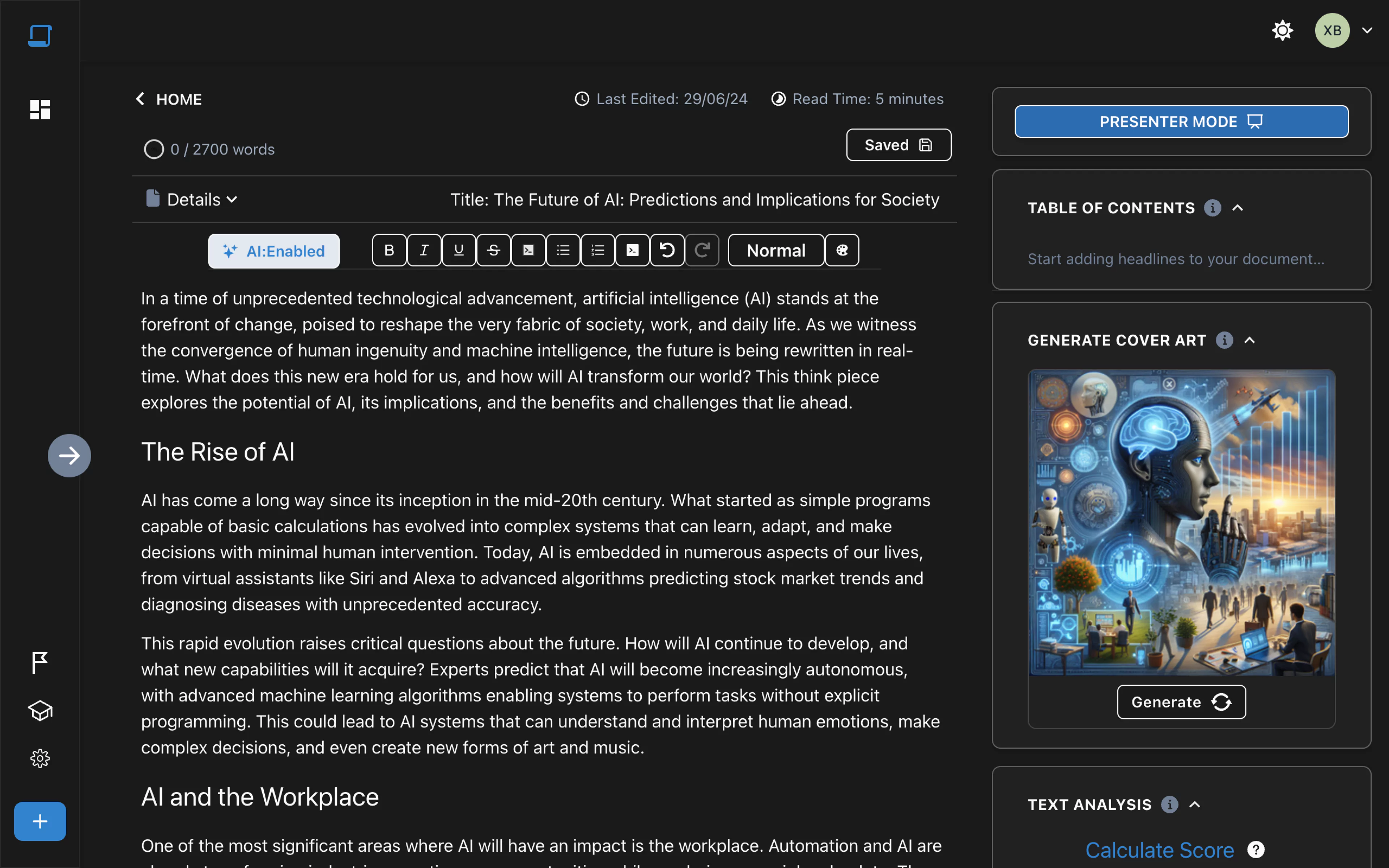 image of editor canvas with AI insights