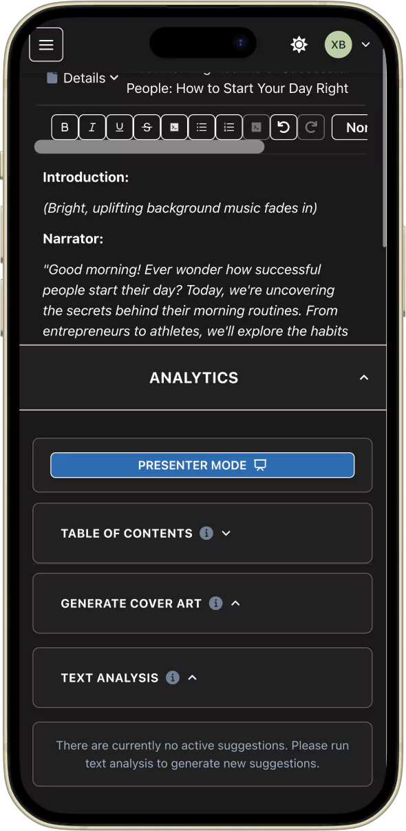 image of editor canvas with AI insights